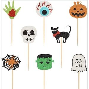 32 pcs Halloween Ghost Boo Glitter Cupcake Muffin Toppers Halloween Party New